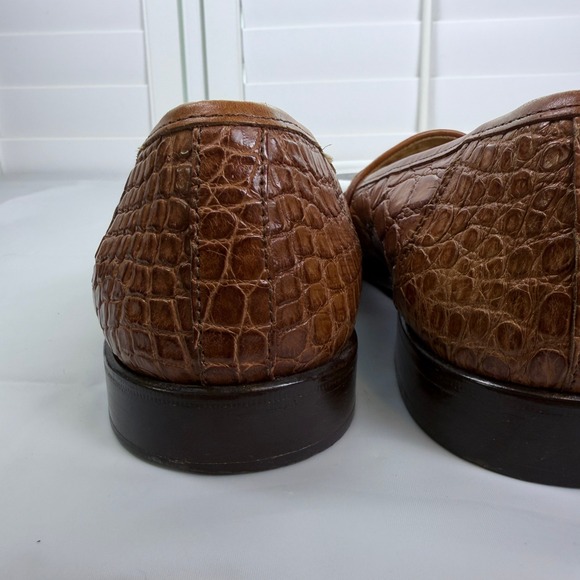 Zelli Handcrafted Italy Brown Crocodile Embossed Leather Penny Loafers Mens 10.5 main image 15